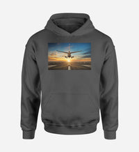 Thumbnail for Airplane over Runway Towards the Sunrise Designed Hoodies