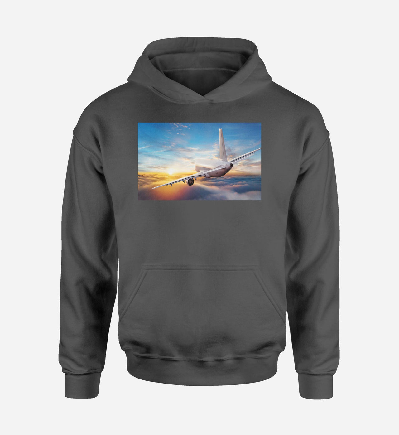 Airliner Jet Cruising over Clouds Designed Hoodies