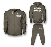 Thumbnail for Born To Fix Airplanes Designed Zipped Hoodies & Sweatpants Set
