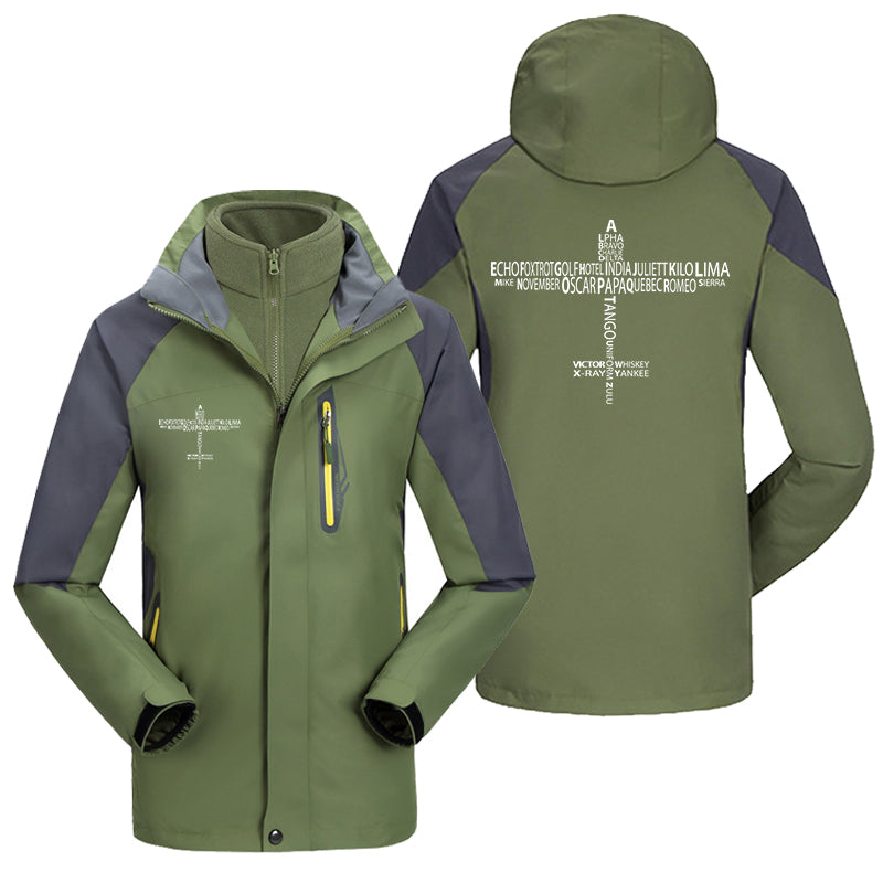 Propeller Shape Aviation Alphabet Designed Thick Skiing Jackets