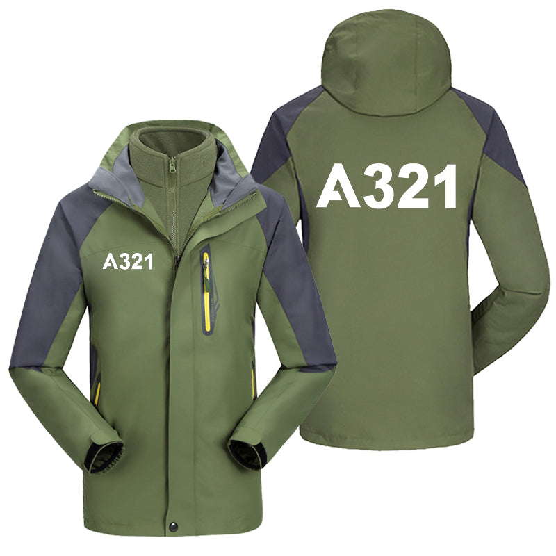 A321 Flat Text Designed Thick Skiing Jackets