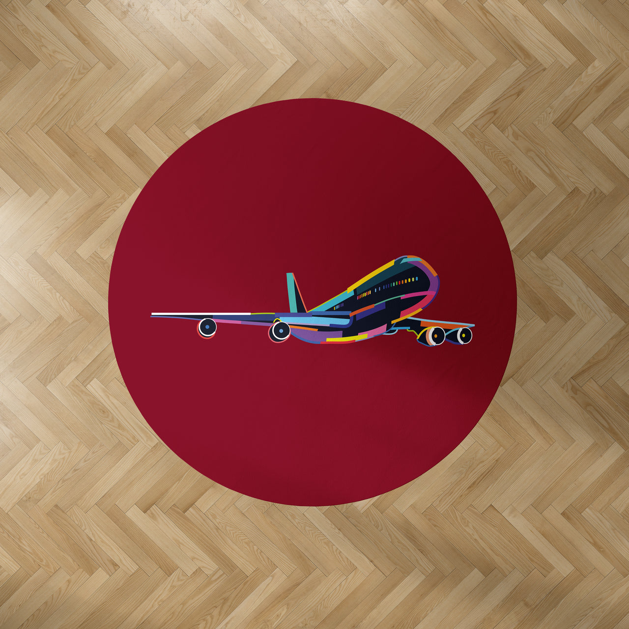 Multicolor Airplane Designed Carpet & Floor Mats (Round)