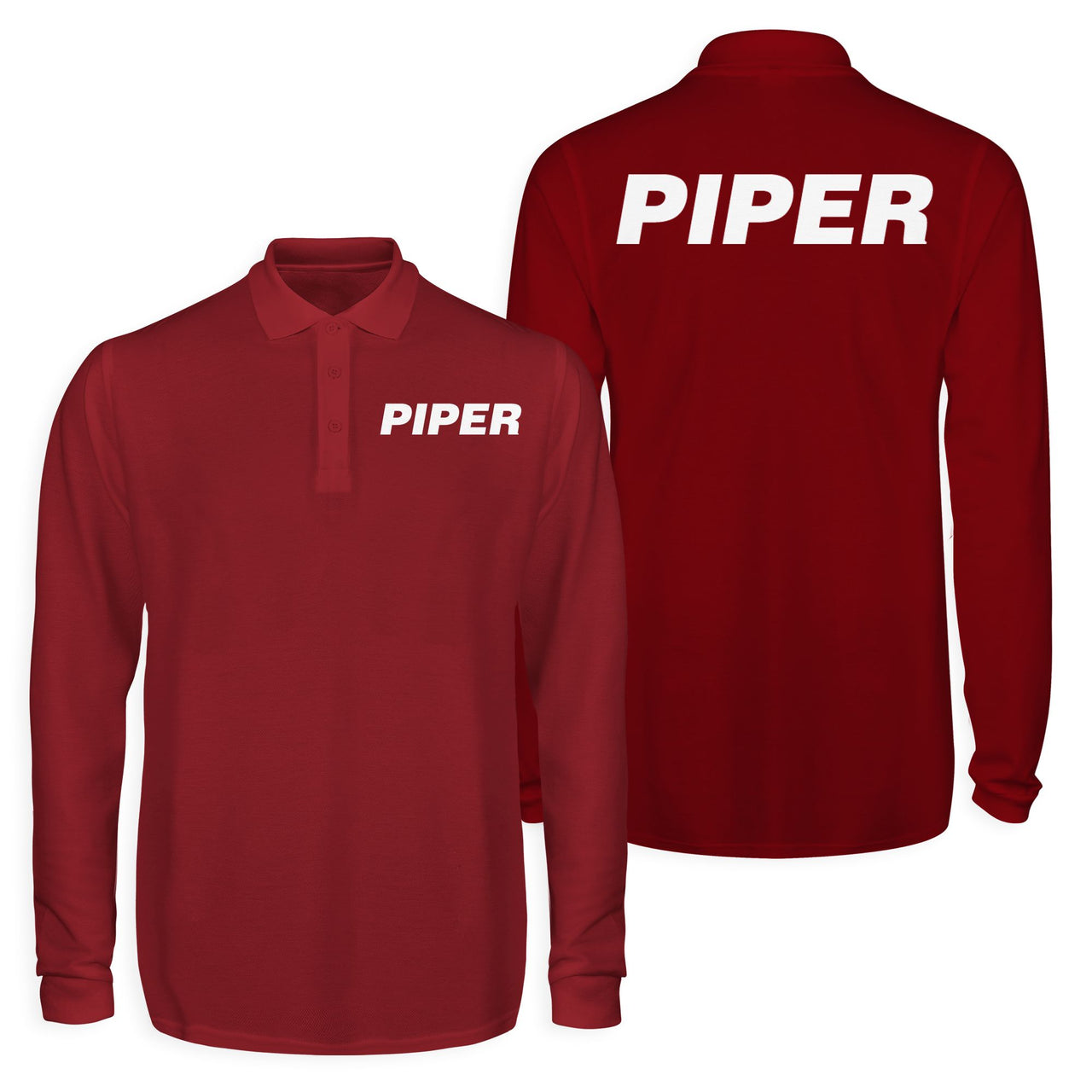 Piper & Text Designed Long Sleeve Polo T-Shirts (Double-Side)