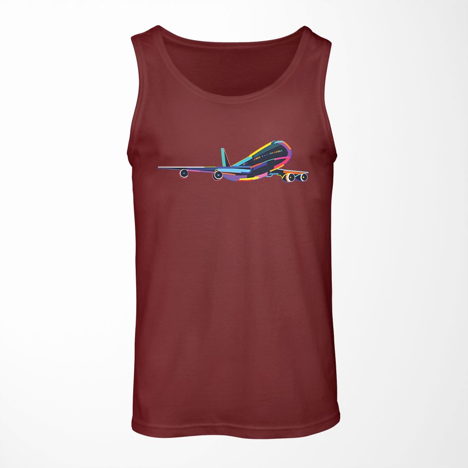 Multicolor Airplane Designed Tank Tops