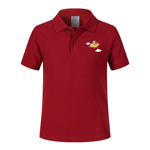 Cartoon Little Boy Operating Plane Designed Children Polo T-Shirts