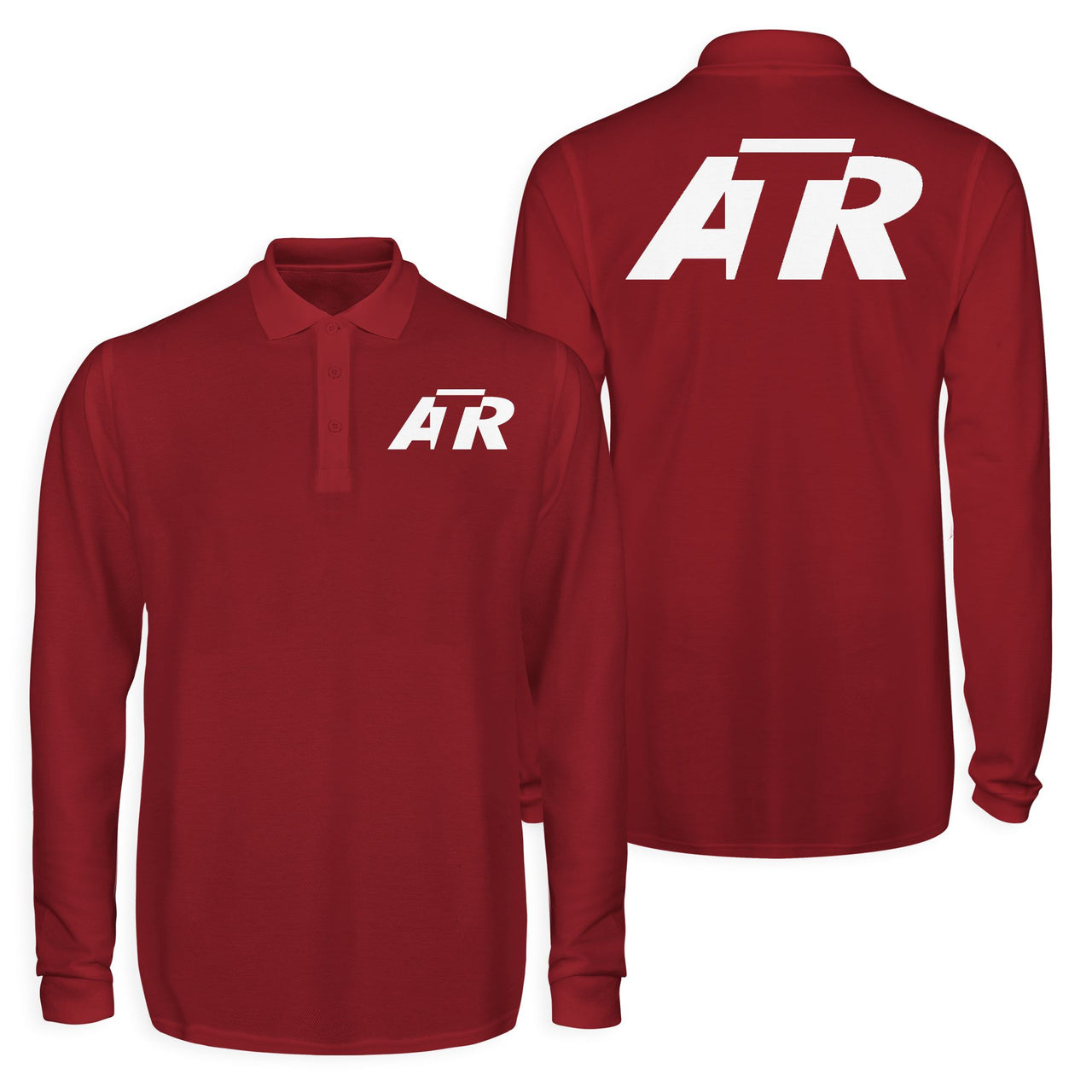 ATR & Text Designed Long Sleeve Polo T-Shirts (Double-Side)