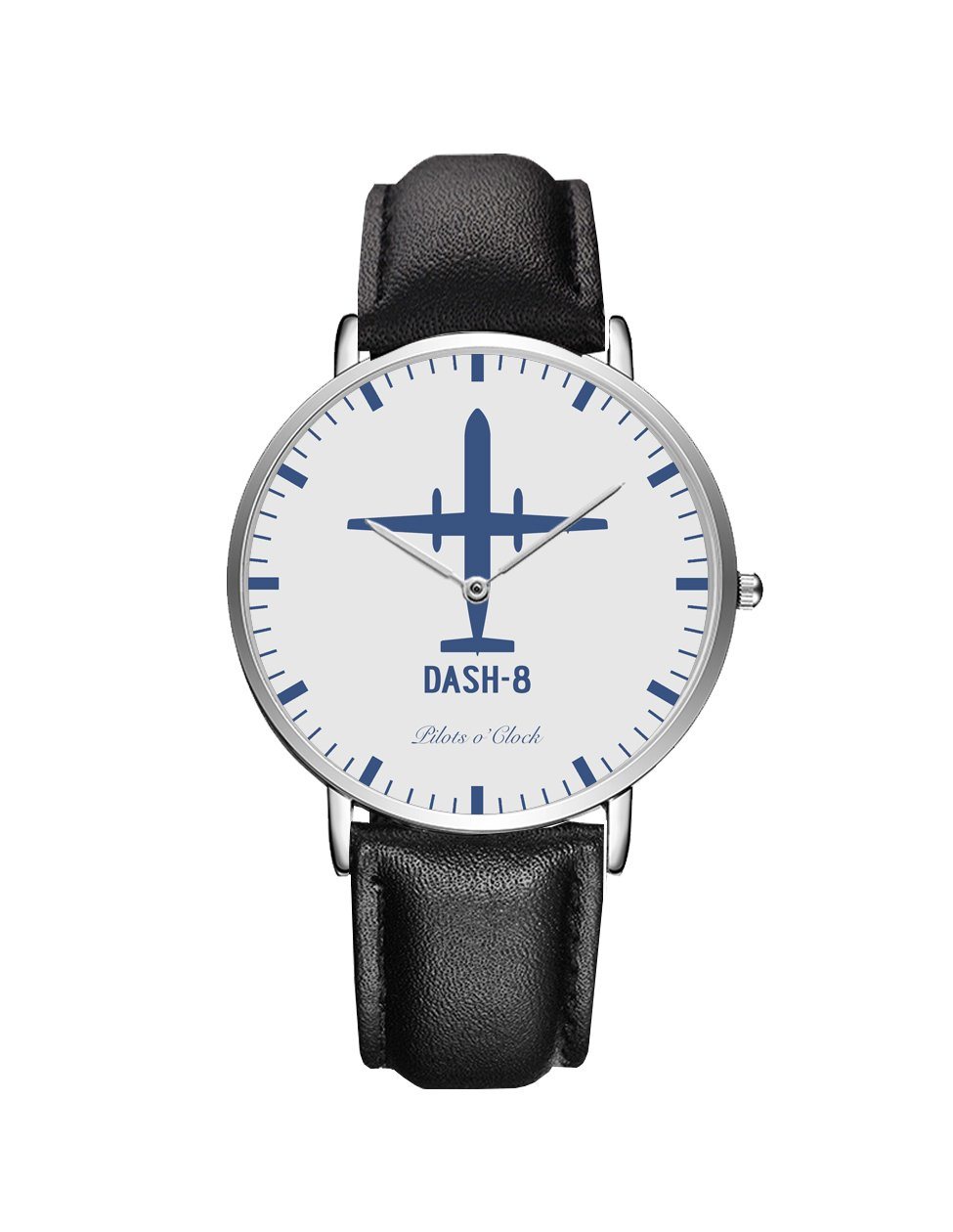 Bombardier Dash-8 Leather Strap Watches Pilot Eyes Store Silver & Black Leather Strap 