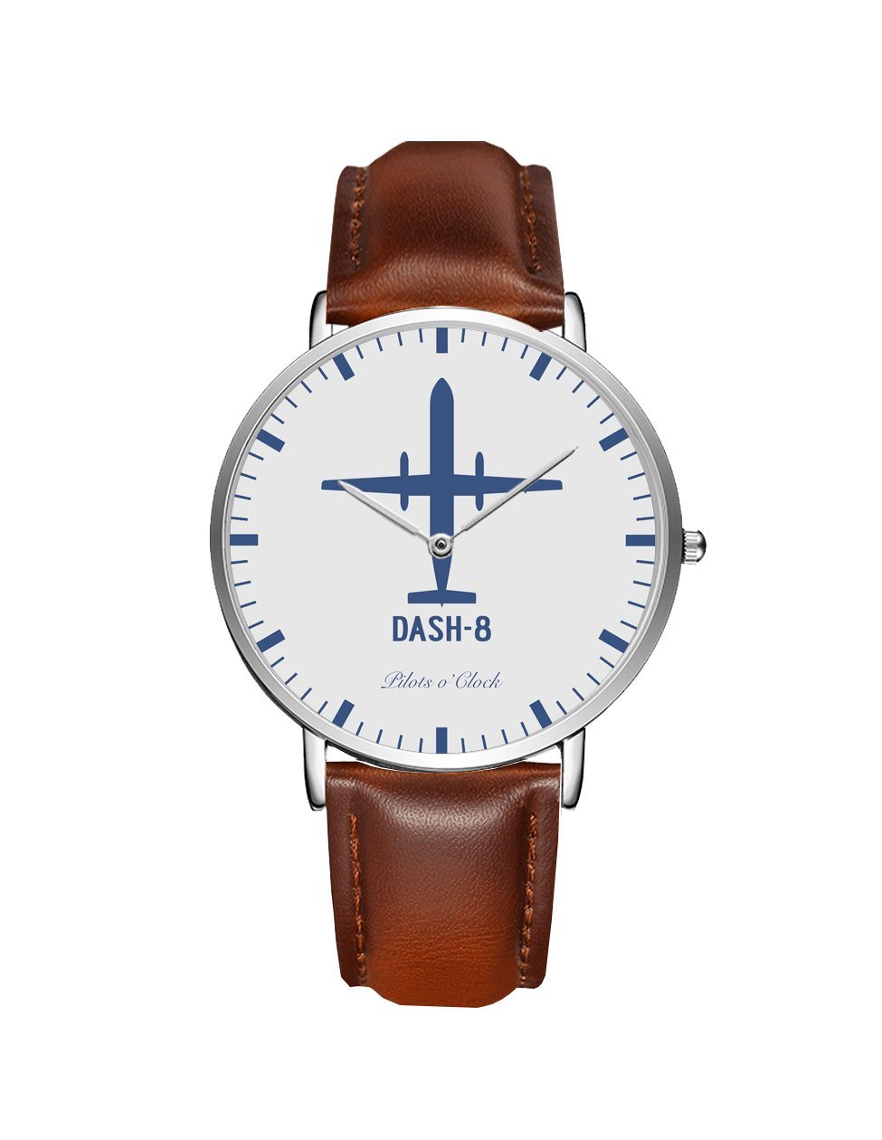 Bombardier Dash-8 Leather Strap Watches Pilot Eyes Store Silver & Brown Leather Strap 