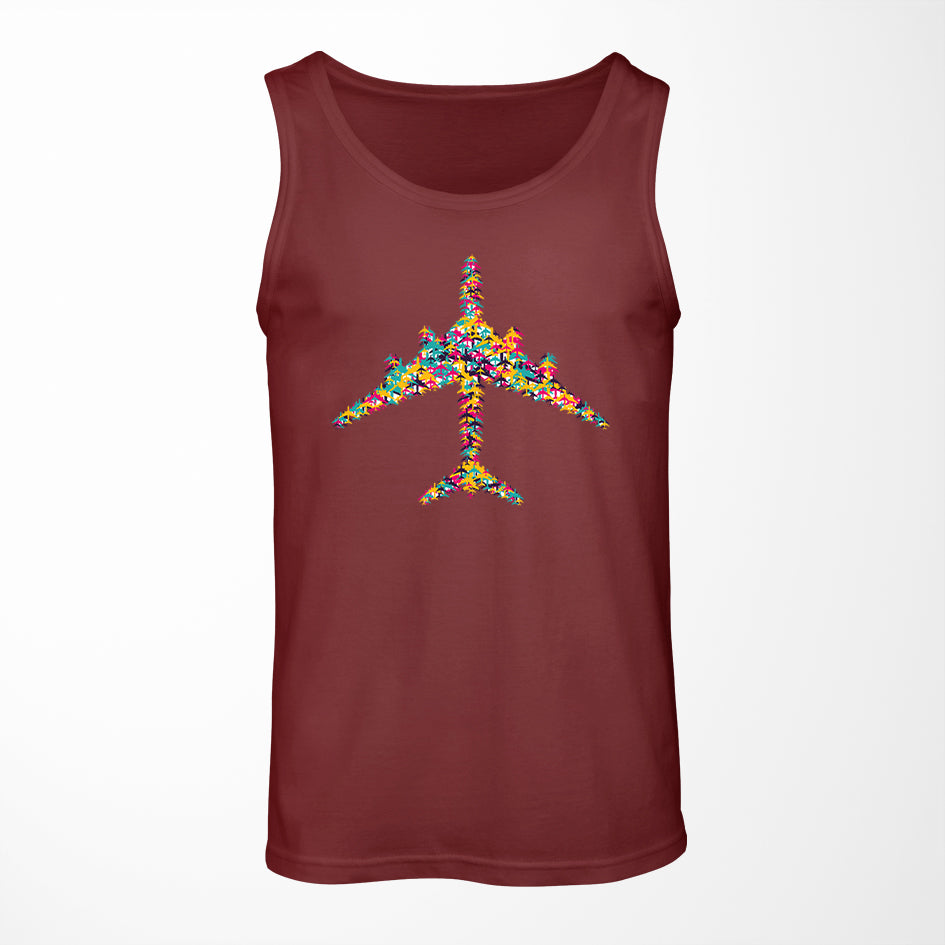 Colourful Airplane Designed Tank Tops