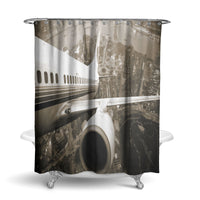 Thumbnail for Departing Aircraft & City Scene behind Designed Shower Curtains