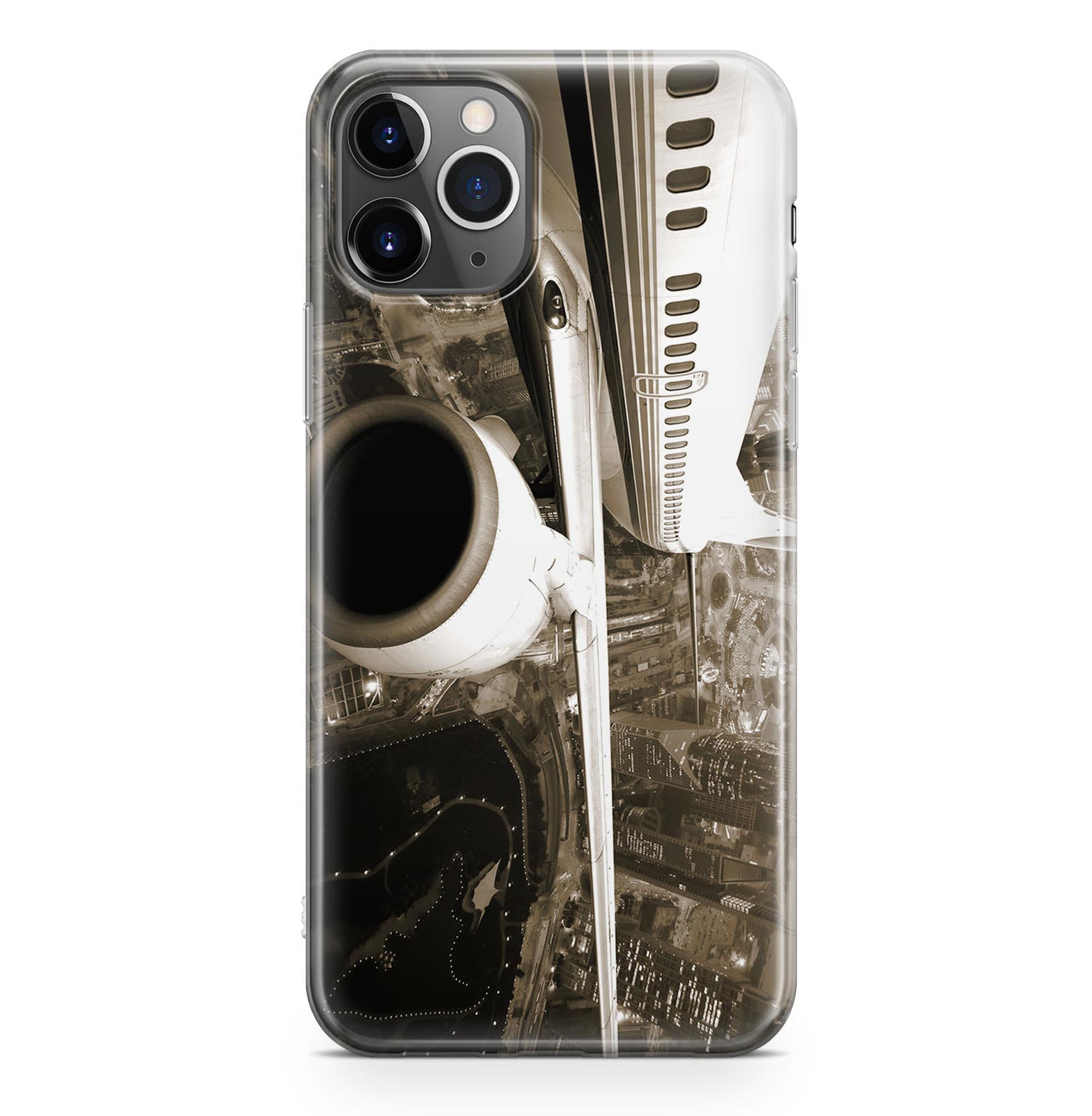 Departing Aircraft & City Scene behind Designed iPhone Cases