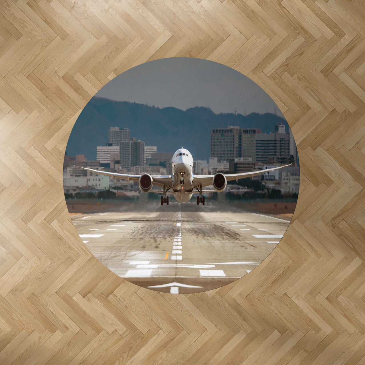 Departing Boeing 787 Dreamliner Designed Carpet & Floor Mats (Round)