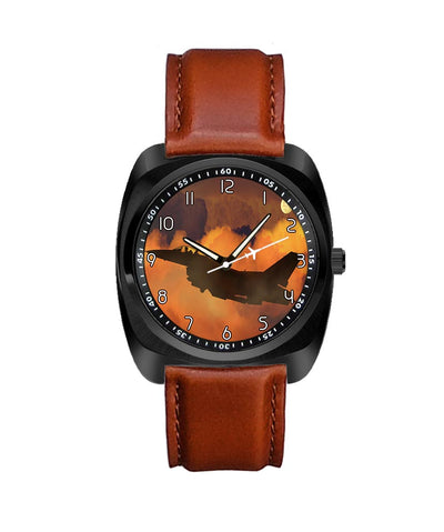 Departing Fighter Jet 16 aviation-themed luxury watch, polished stainless steel.