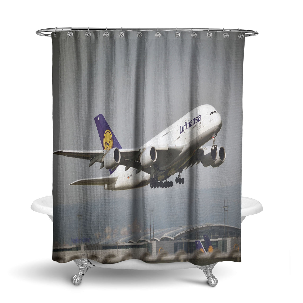 Departing Lufthansa's A380 Designed Shower Curtains
