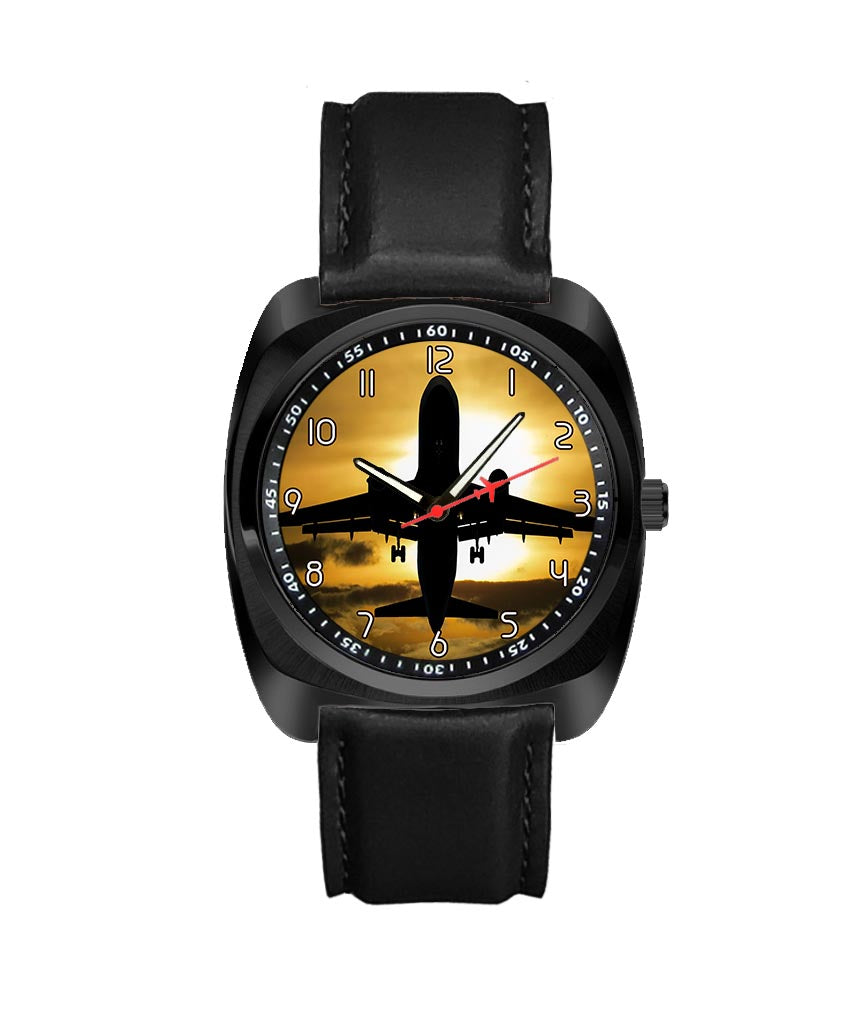 Departing Passanger Jet During Sunset Designed Luxury Watches