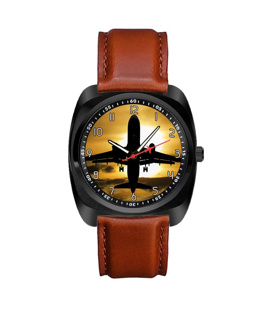 Departing Passanger Jet During Sunset Designed Luxury Watches