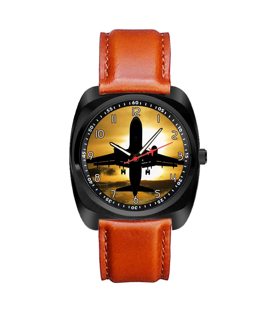 Departing Passanger Jet During Sunset Designed Luxury Watches