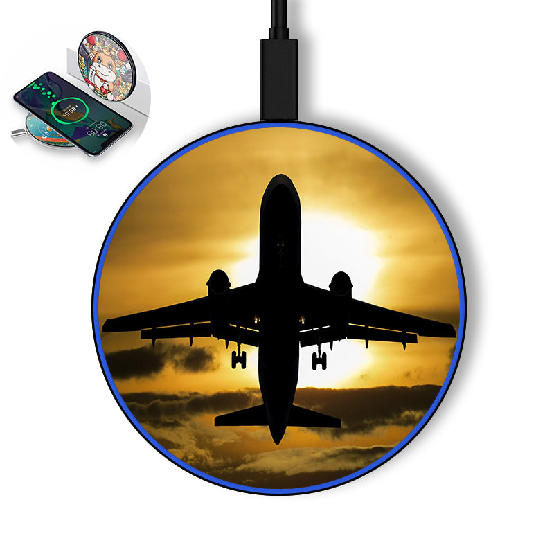 Departing Passanger Jet During Sunset Designed Wireless Chargers
