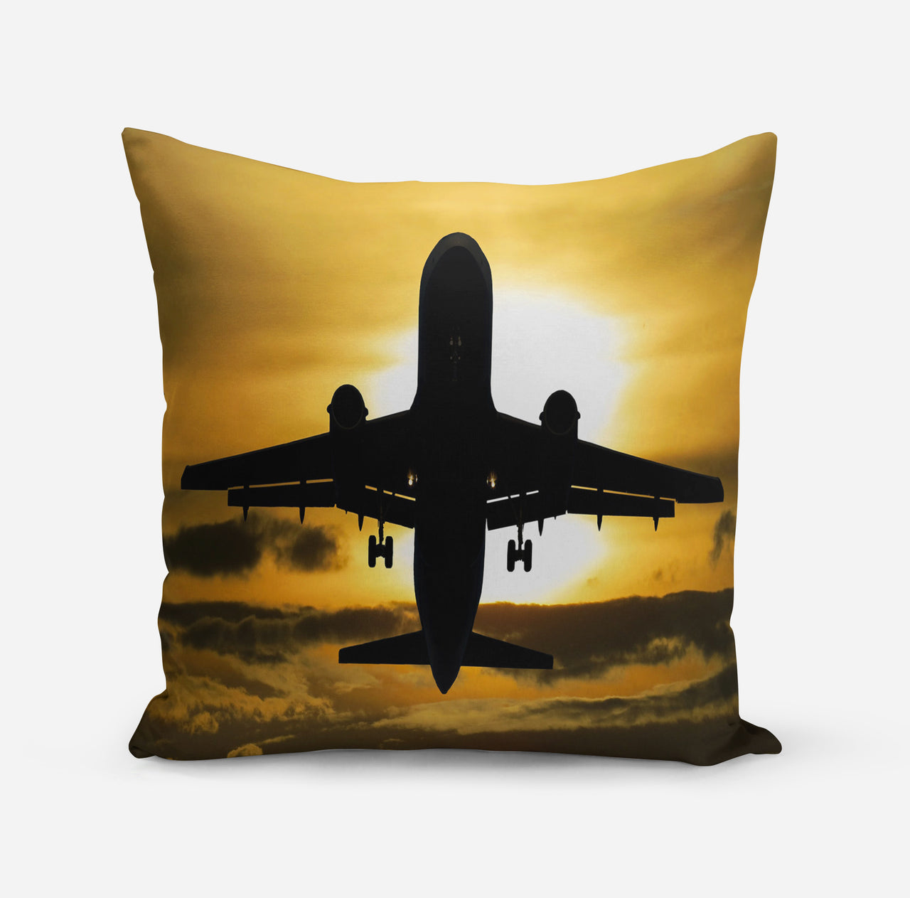 Departing Passanger Jet During Sunset Designed Pillows