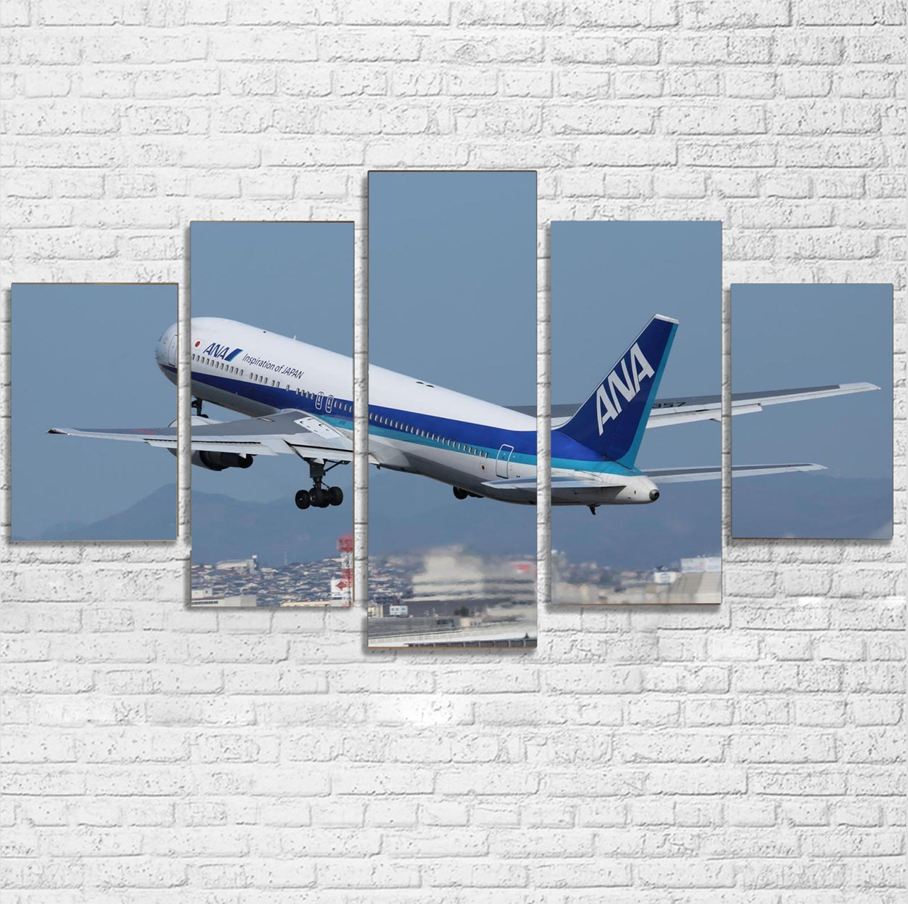 Departing ANA's Boeing 767 Printed Multiple Canvas Poster Aviation Shop 