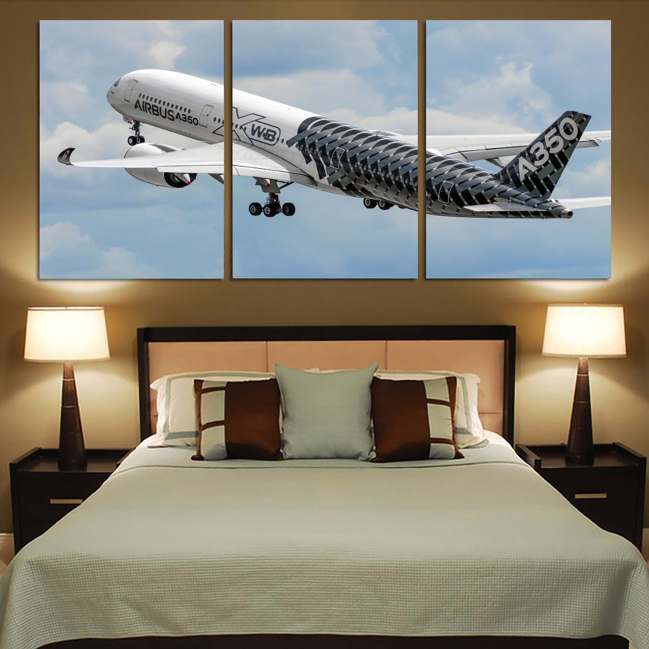 Departing Airbus A350 (Original Livery) Printed Canvas Posters (3 Pieces)