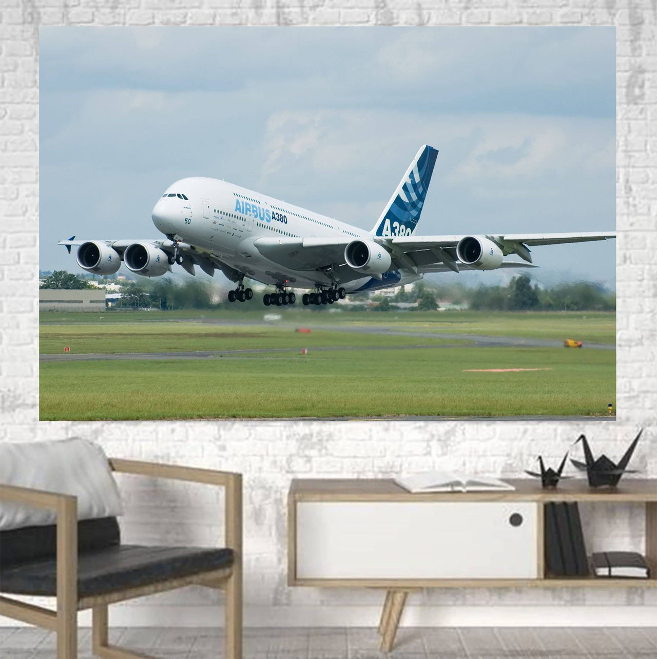 Departing Airbus A380 with Original Livery Printed Canvas Posters (1 Piece) Aviation Shop 