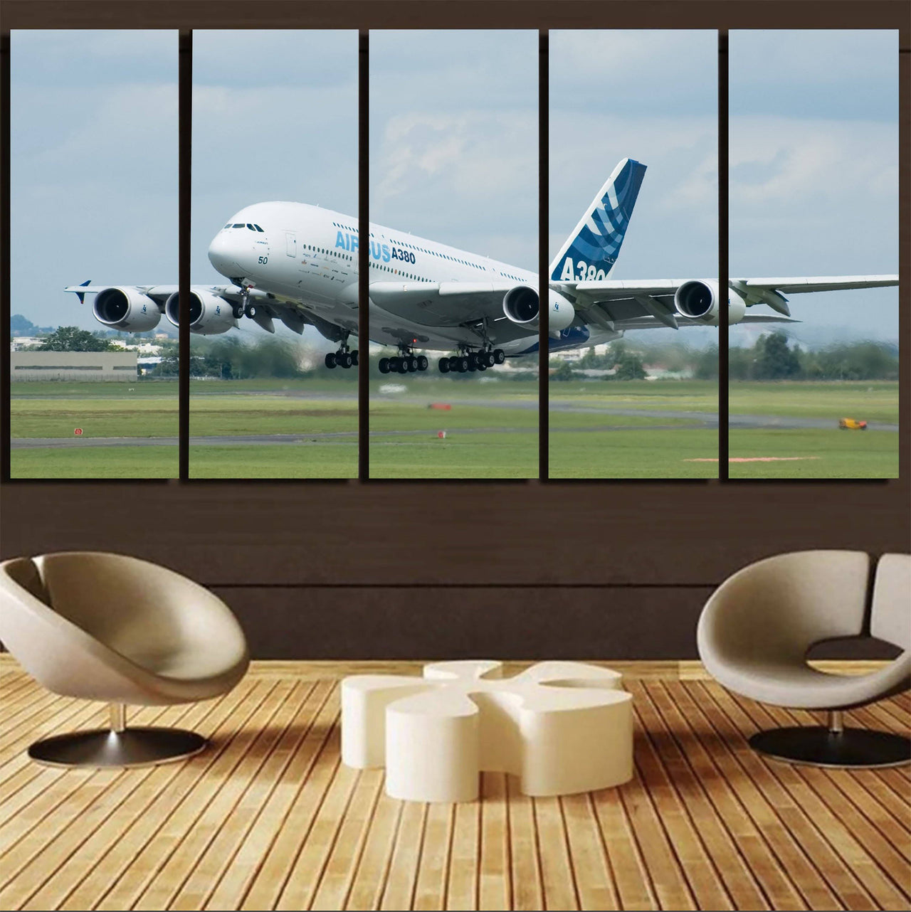 Departing Airbus A380 with Original Livery Printed Canvas Prints (5 Pieces) Aviation Shop 