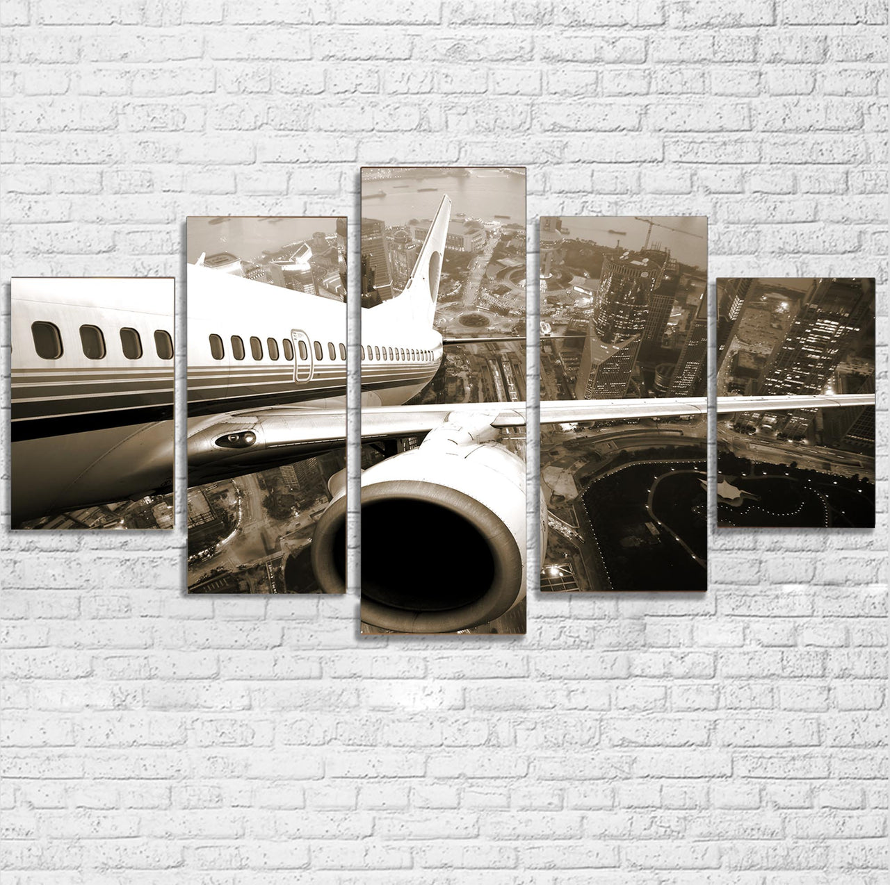 Departing Aircraft & City Scene behind Multiple Canvas Poster