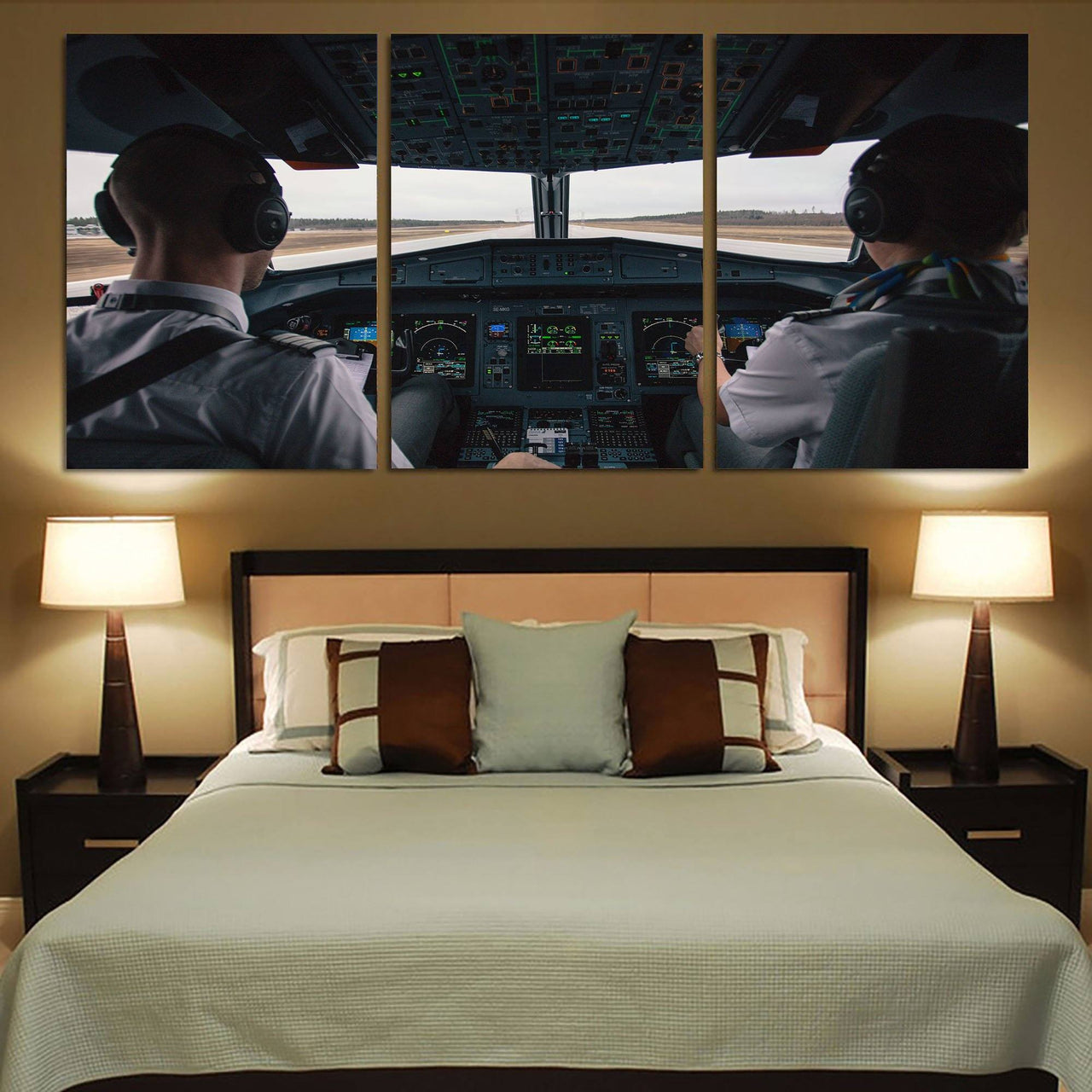 Departing Aircraft's Cockpit Printed Canvas Posters (3 Pieces) Aviation Shop 
