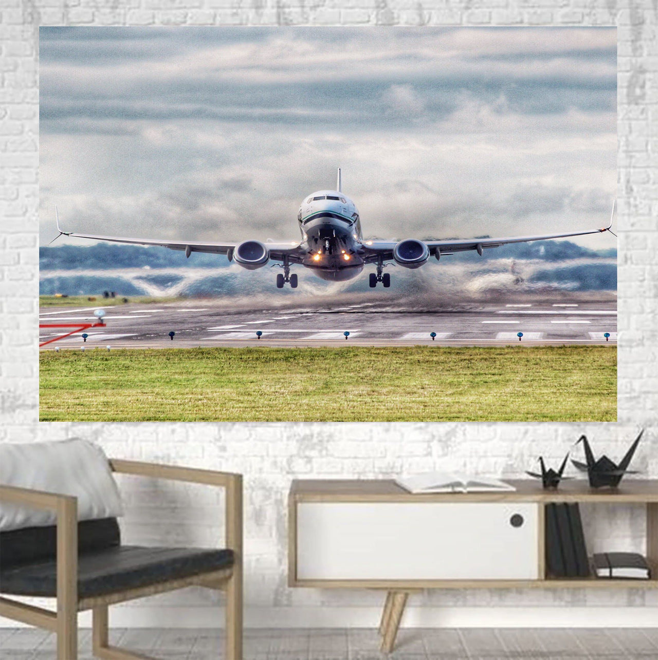Departing Boeing 737 Printed Canvas Posters (1 Piece) Aviation Shop 