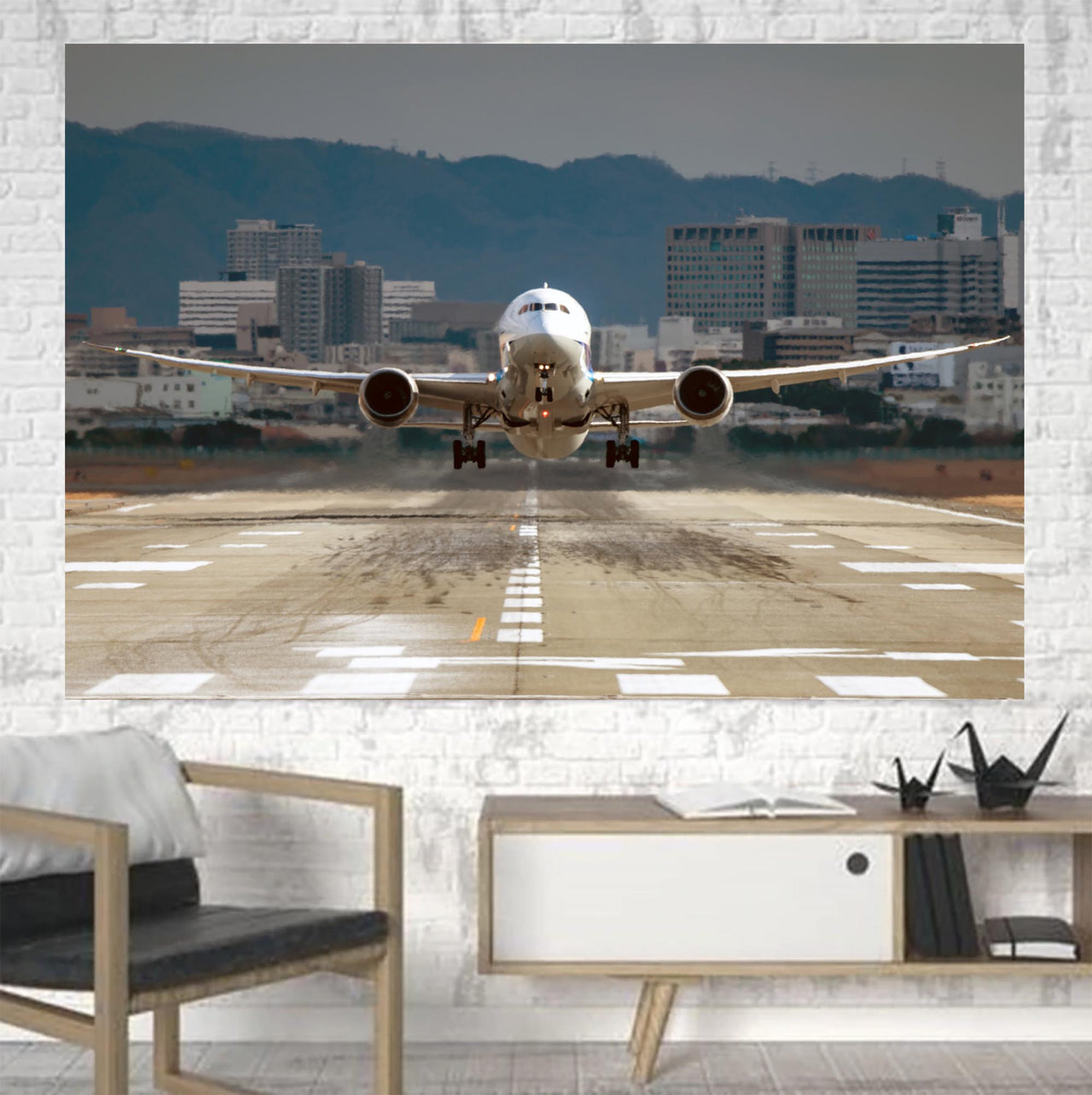 Departing Boeing 787 Dreamliner Printed Canvas Posters (1 Piece)