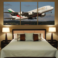 Thumbnail for Departing Emirates A380 Printed Canvas Posters (3 Pieces) Aviation Shop 