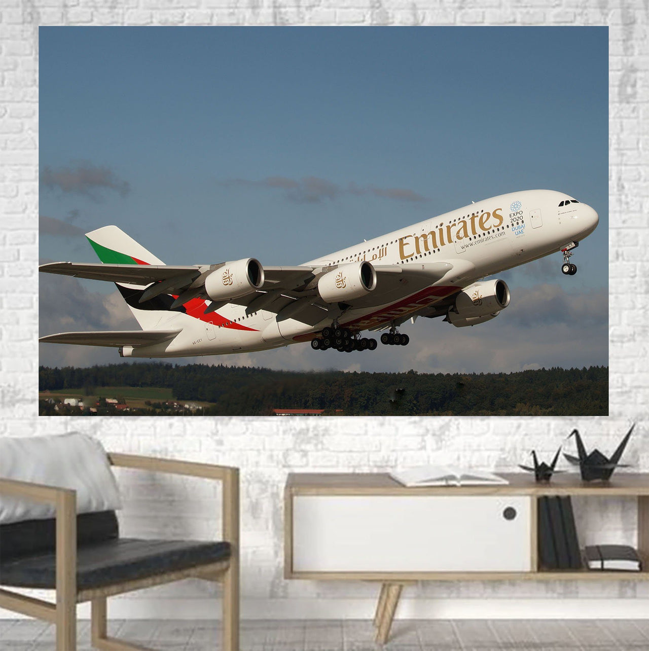 Departing Emirates A380 Printed Canvas Posters (1 Piece) Aviation Shop 