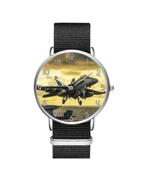 Thumbnail for Departing Jet Aircraft Printed Leather Strap Watches Aviation Shop Silver & Black Nylon Strap 