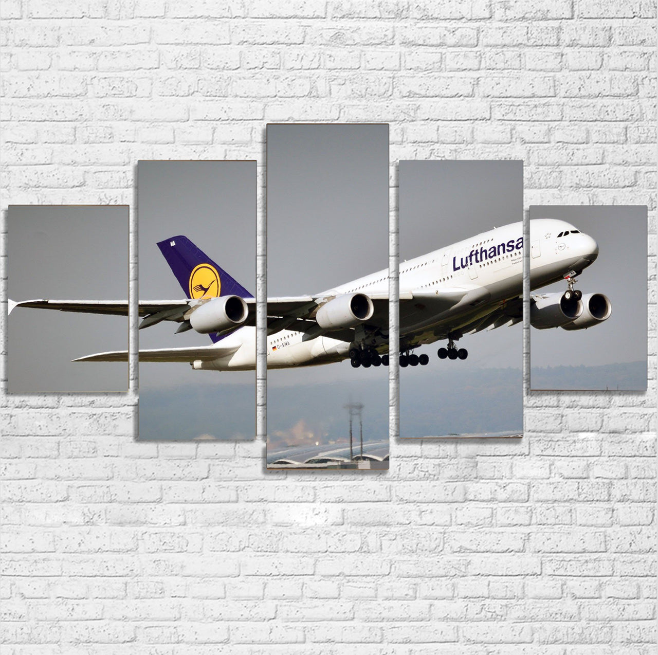 Departing Lufthansa's A380 Printed Multiple Canvas Poster Aviation Shop 