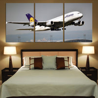 Thumbnail for Departing Lufthansa's A380 Printed Canvas Posters (3 Pieces) Aviation Shop 