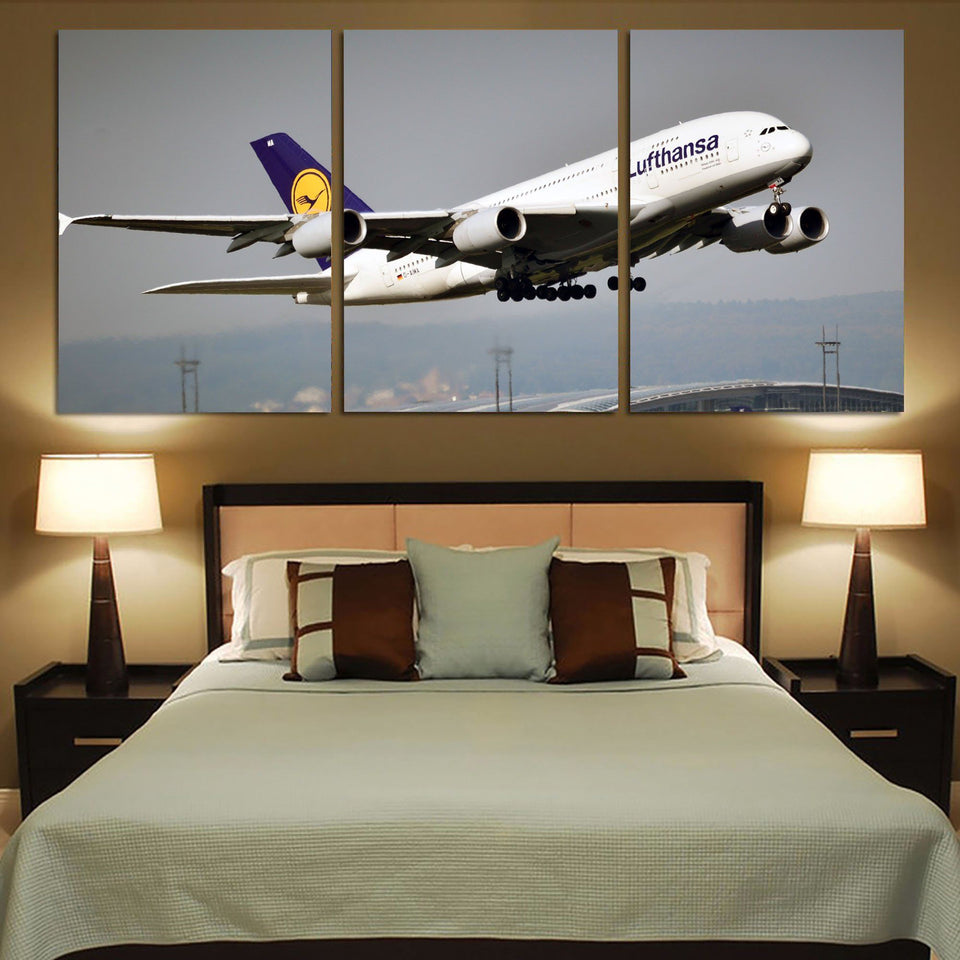 Departing Lufthansa's A380 Printed Canvas Posters (3 Pieces) Aviation Shop 