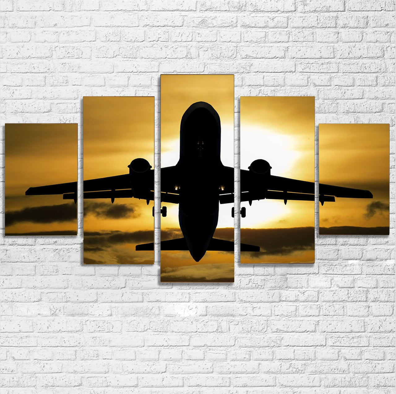 Departing Passenger Jet During Sunset Printed Multiple Canvas Poster Aviation Shop 