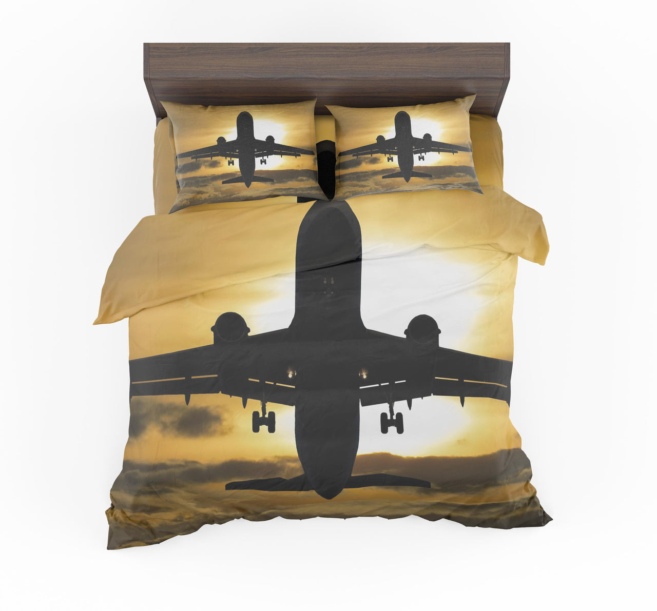Departing Passanger Jet During Sunset Designed Bedding Sets