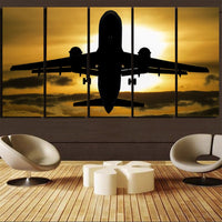 Thumbnail for Departing Passenger Jet During Sunset Printed Canvas Prints (5 Pieces) Aviation Shop 