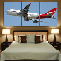 Thumbnail for Departing Qantas Boeing 747 Printed Canvas Posters (3 Pieces) Aviation Shop 