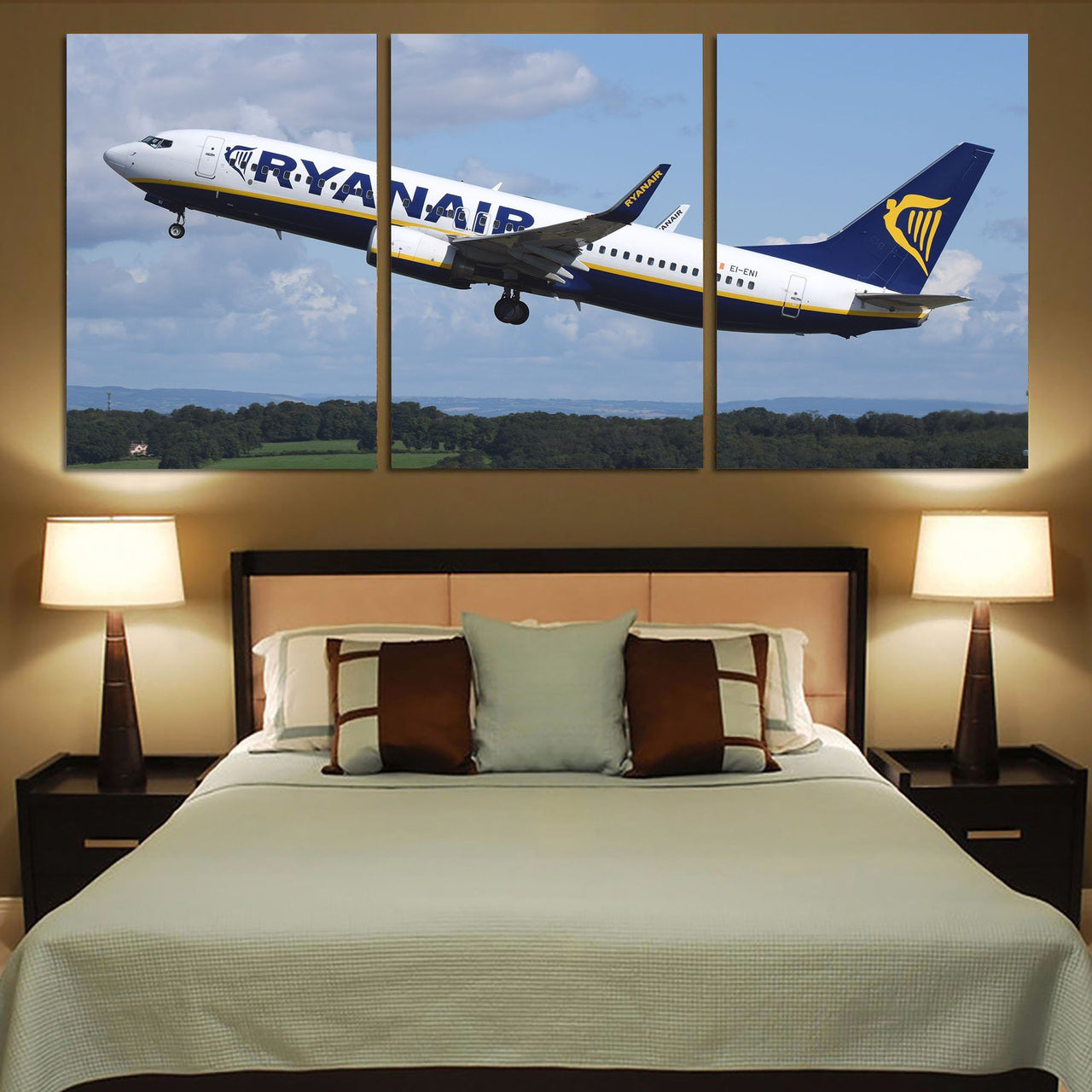 Departing Ryanair's Boeing 737 Printed Canvas Posters (3 Pieces) Aviation Shop 