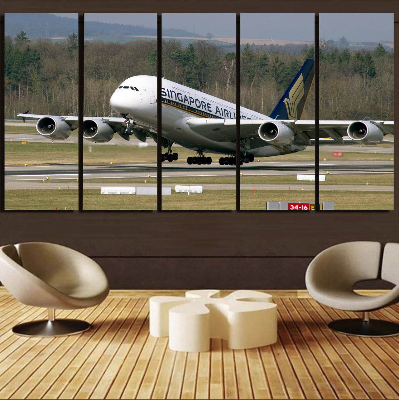 Departing Singapore Airlines A380 Printed Canvas Prints (5 Pieces) Aviation Shop 