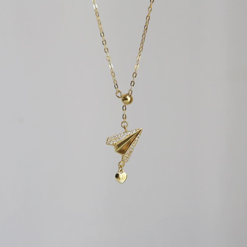 Diamond-studded Paper Airplane Necklace