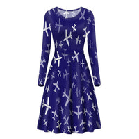 Thumbnail for Different Sizes Seamless Airplanes Designed Long Sleeve Women Midi Dress