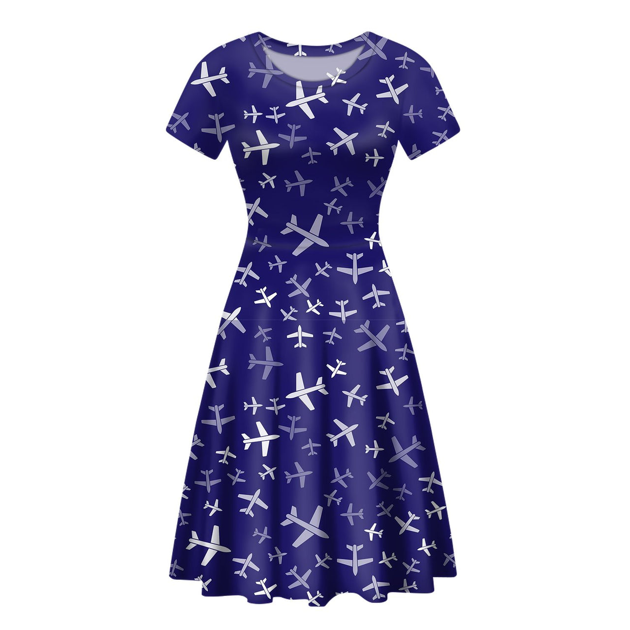 Different Sizes Seamless Airplanes Designed Women Midi Dress