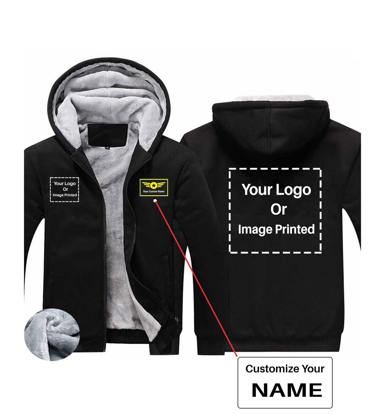Double-Side Logos + Name (Special Badge) Designed Zipped Sweatshirts