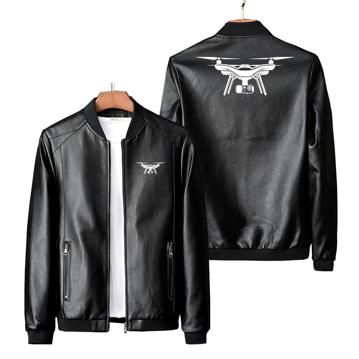 Drone Silhouette Designed PU Leather Jackets