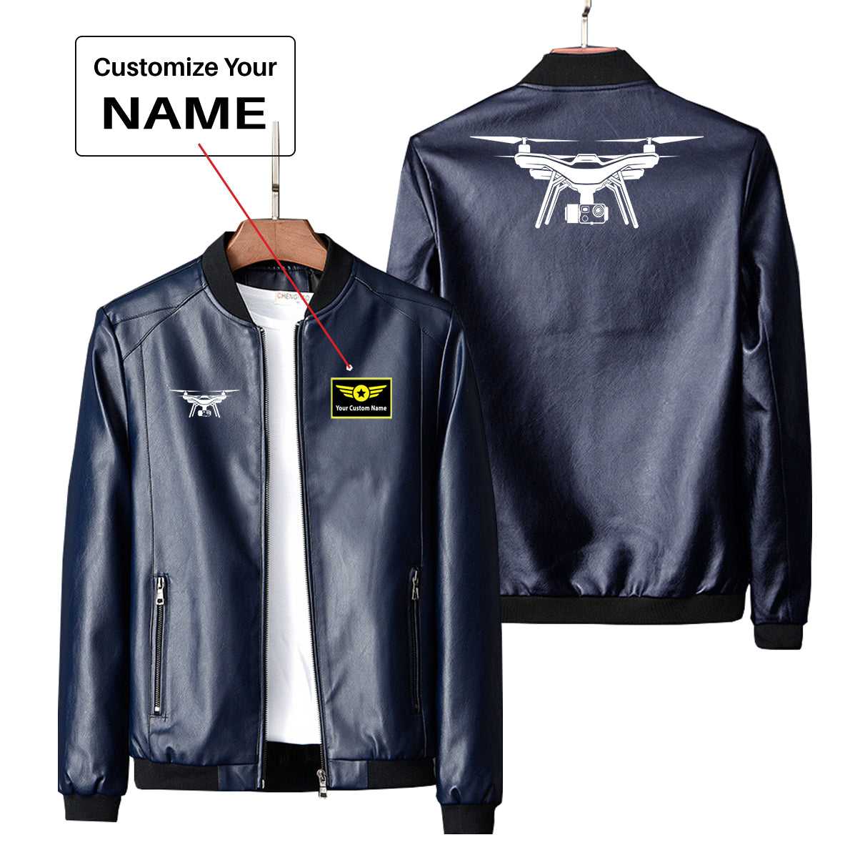 Drone Silhouette Designed PU Leather Jackets