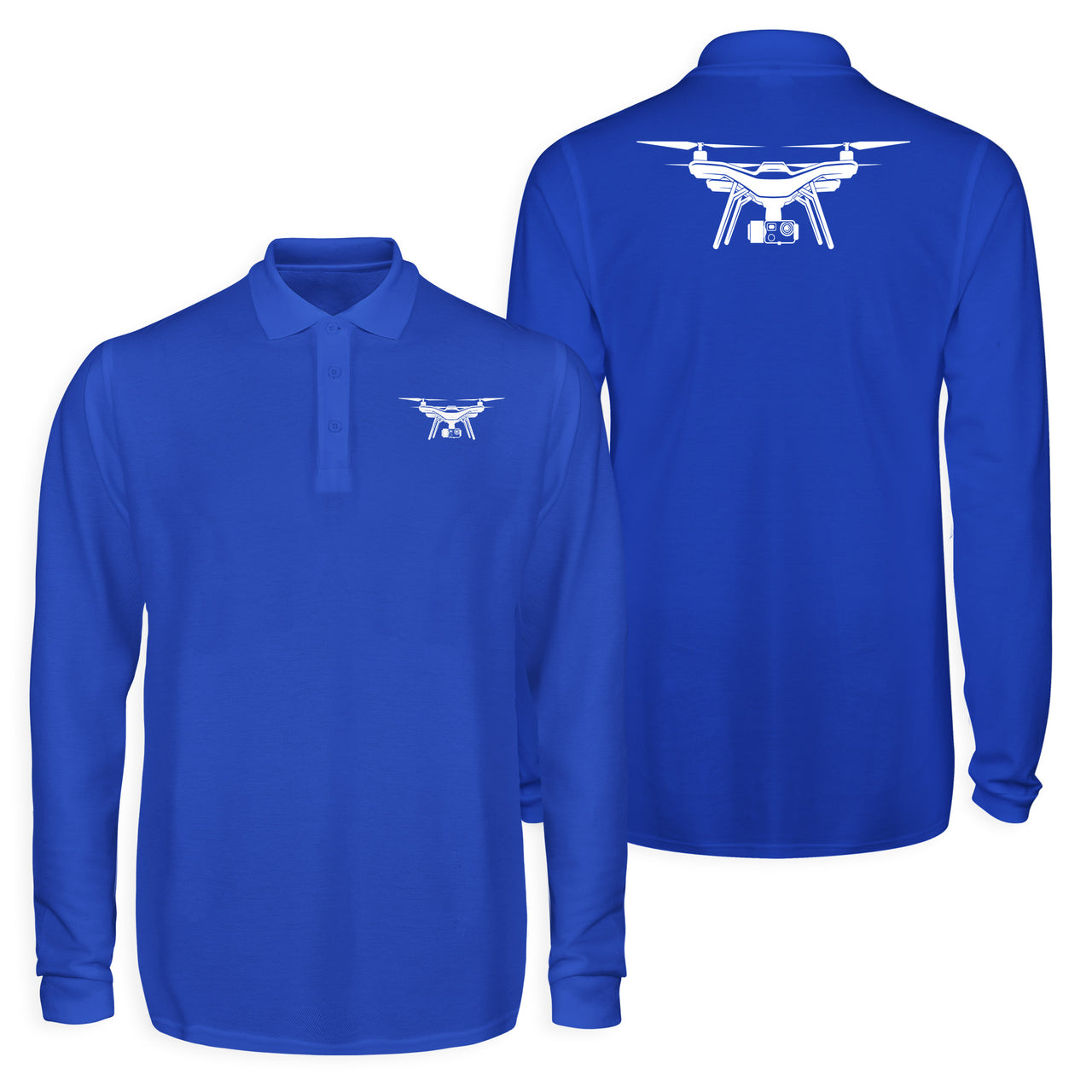 Drone Silhouette Designed Long Sleeve Polo T-Shirts (Double-Side)